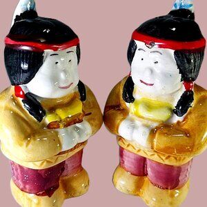 Native American Indian Salt & Pepper Shakers Porcelain Native Chiefs ServeWare